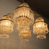 1950s, vintage crystal brass chandelier, železnobrodské sklo,czechoslovakia