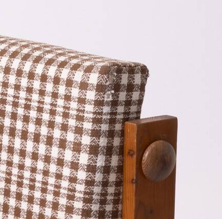 Pair of brutalist armchairs, Czechoslovakia, 1970s, made of pine wood and wool.