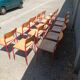 Lot 16 chaises écolier bois métal rouge