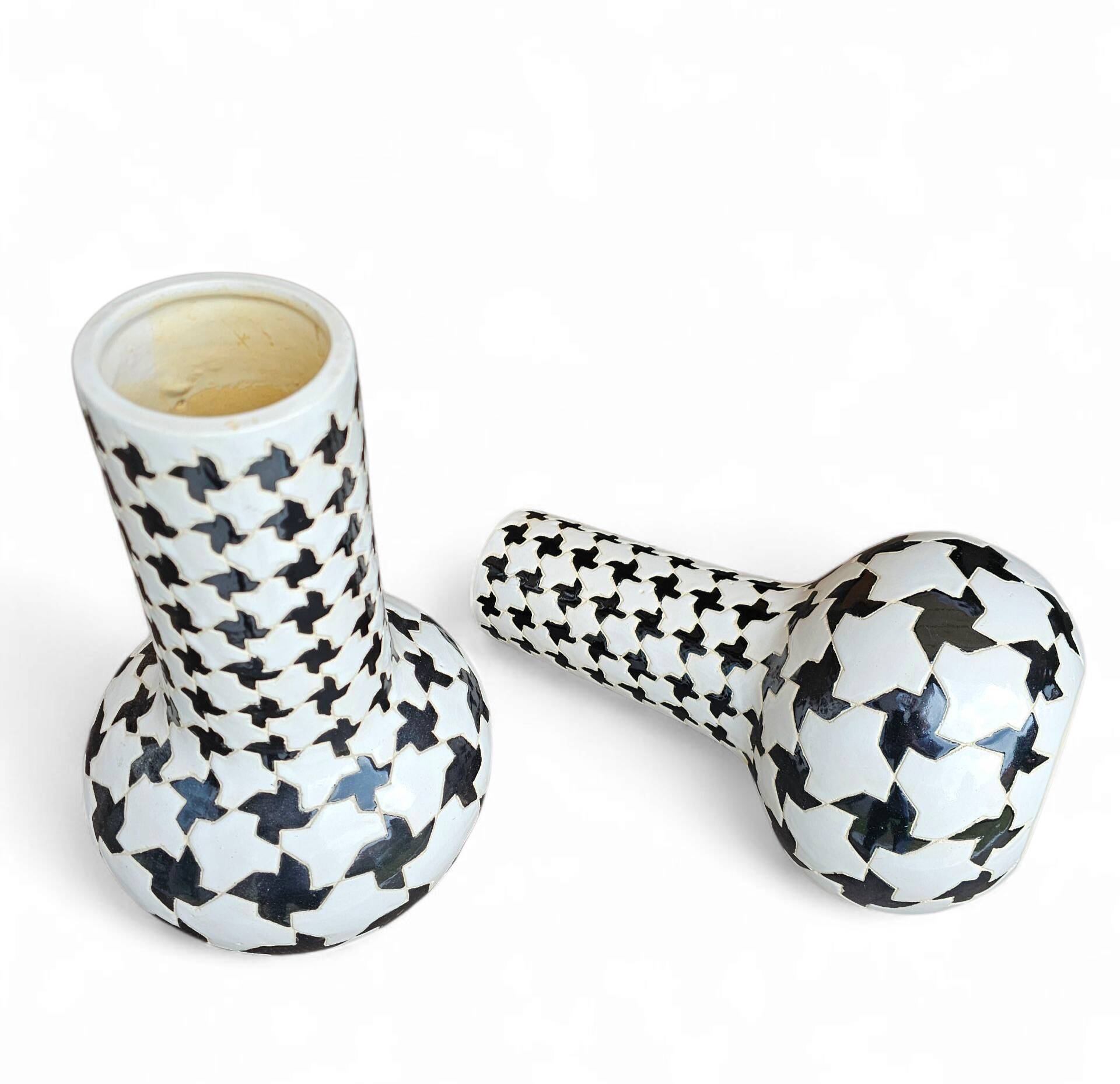 2 x ceramic / Pied de Poule vases / 1980s