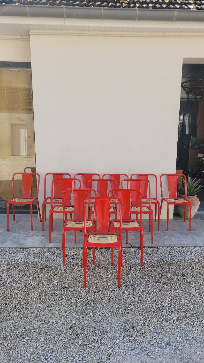 Set of 12 Tolix bistro chairs by Xavier Pauchard model T4 - 1950s