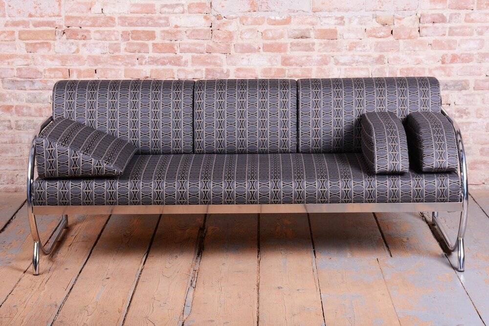 Bauhaus Sofa in Chrome and Fabric from Robert Slezak, Czech, 1930s