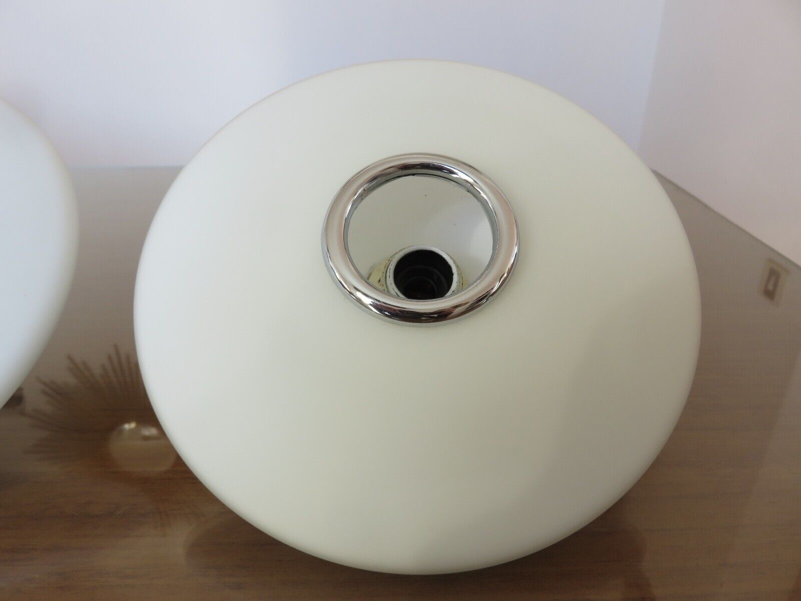 Pair of wall lamps saucer space age in white opaline 1970