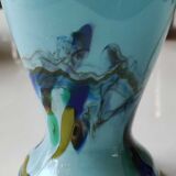 Murano vase in blown Art glass, marbling inclusions, scrolls. High 20 cm