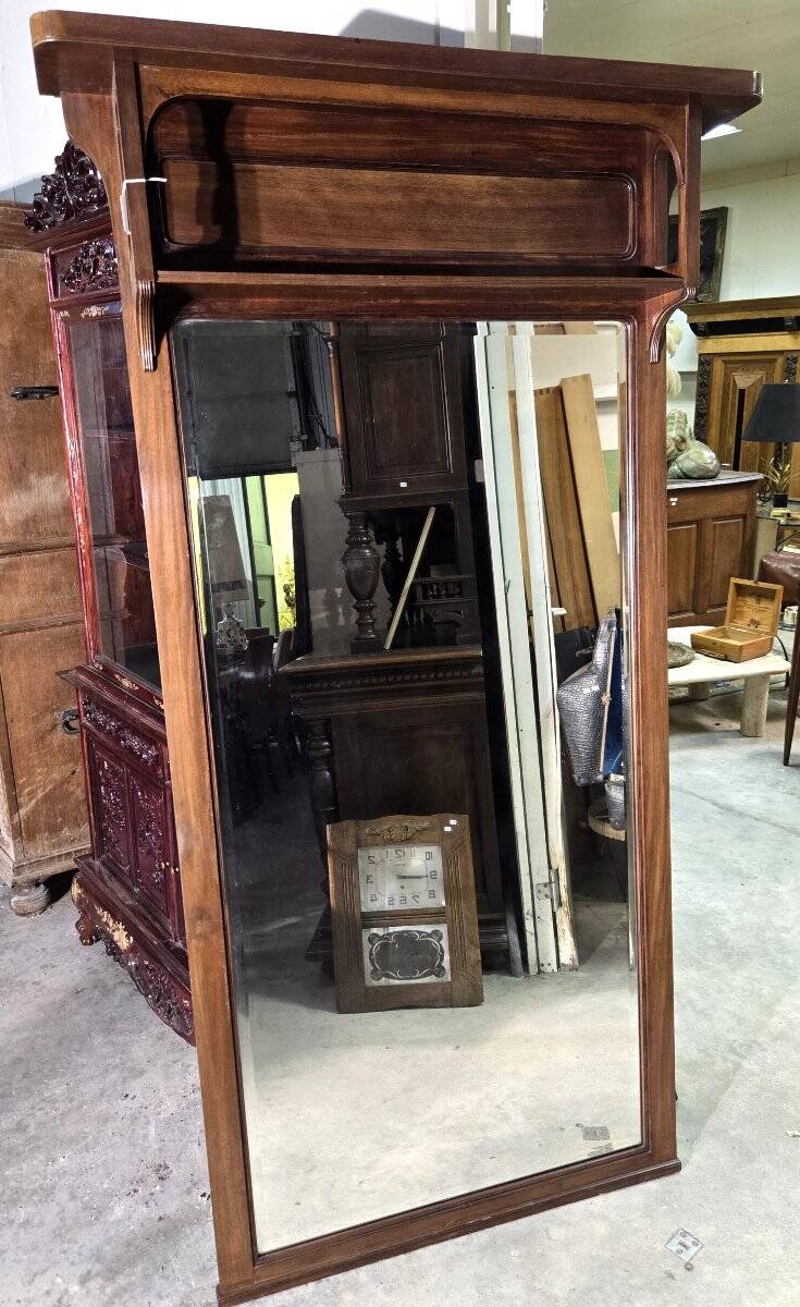 Very large trumeau mirror from the Art Nouveau period in mahogany / h 196cm