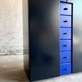 Meuble Interlübke en MDF noir avec tiroirs bleus, design allemand des années 1980