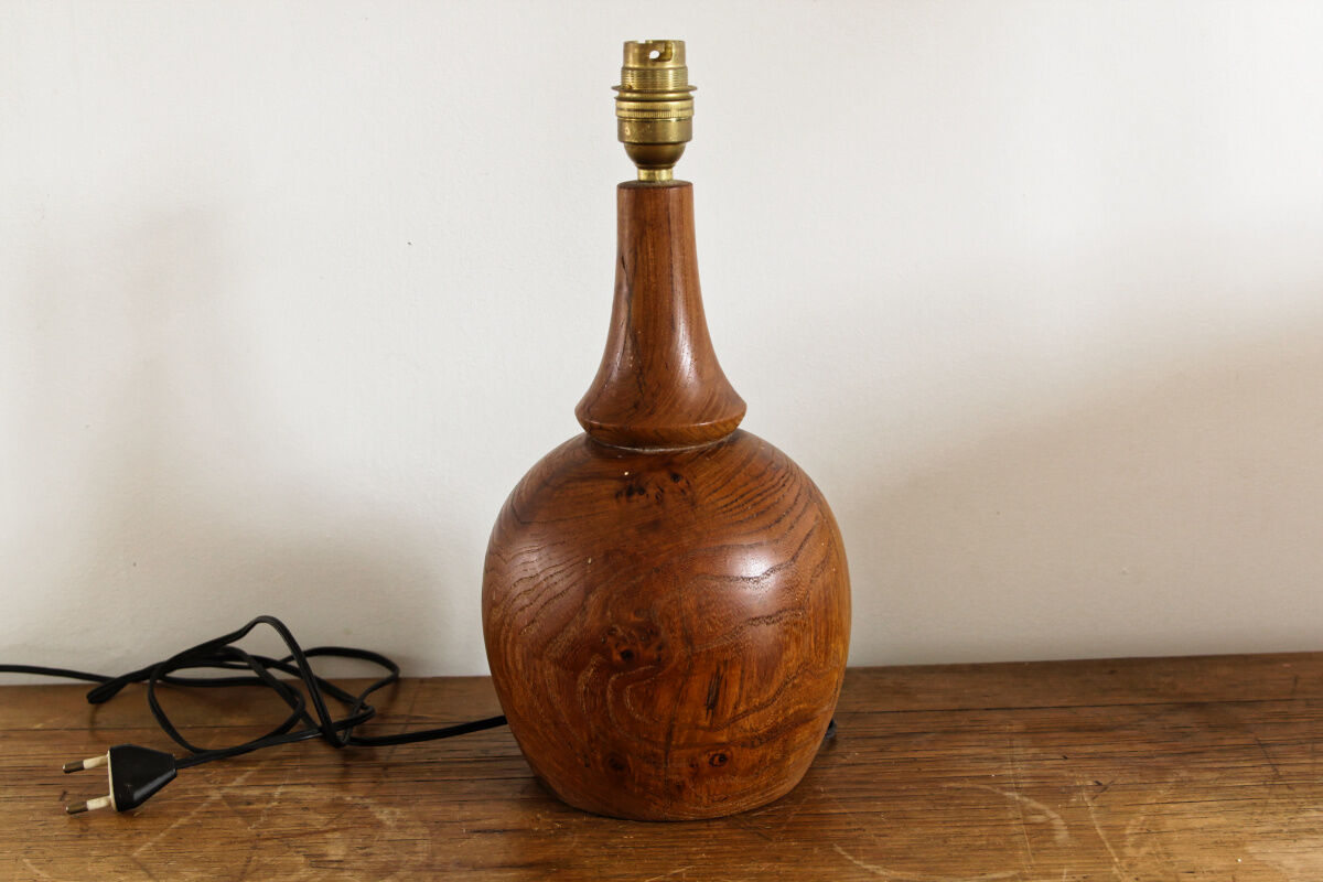 Turned wooden lamp foot signed
