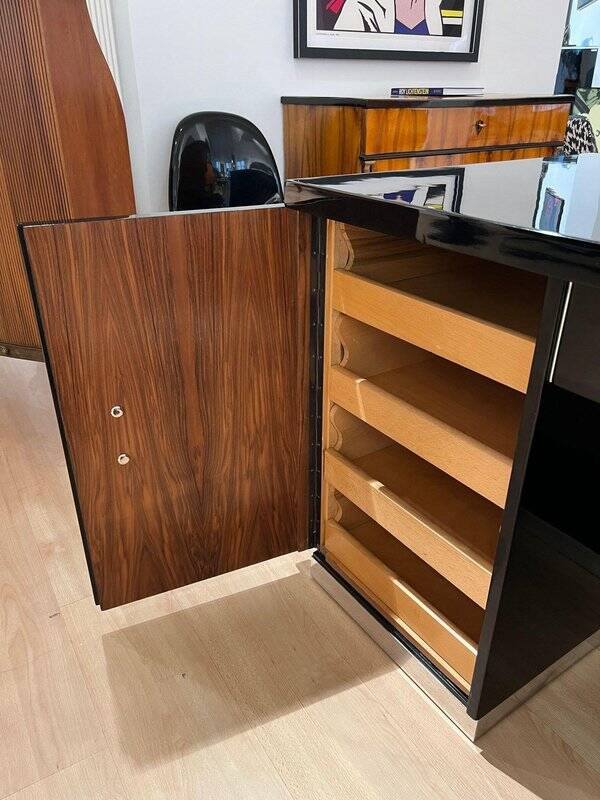 Art Deco Desk in Black Lacquer, Walnut & Metal, France, 1930s-1940s