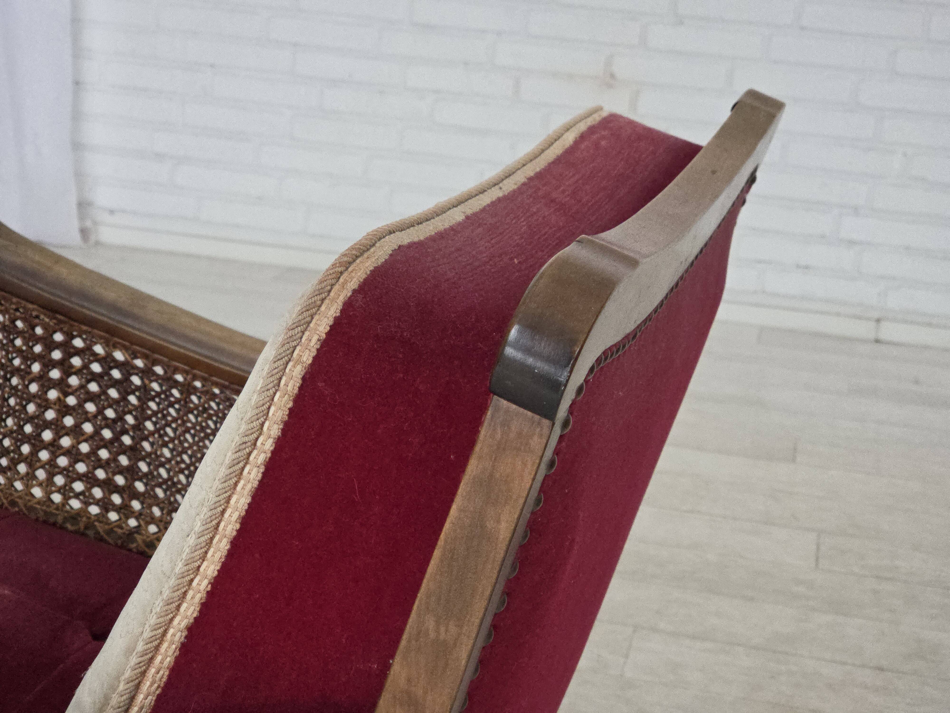 1930s, Danish armchair, furniture velour, ash wood.