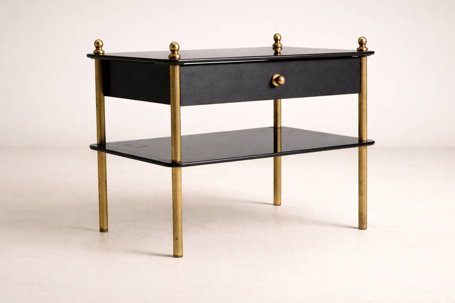 Glass and brass side table with drawer, 1970s, Europe