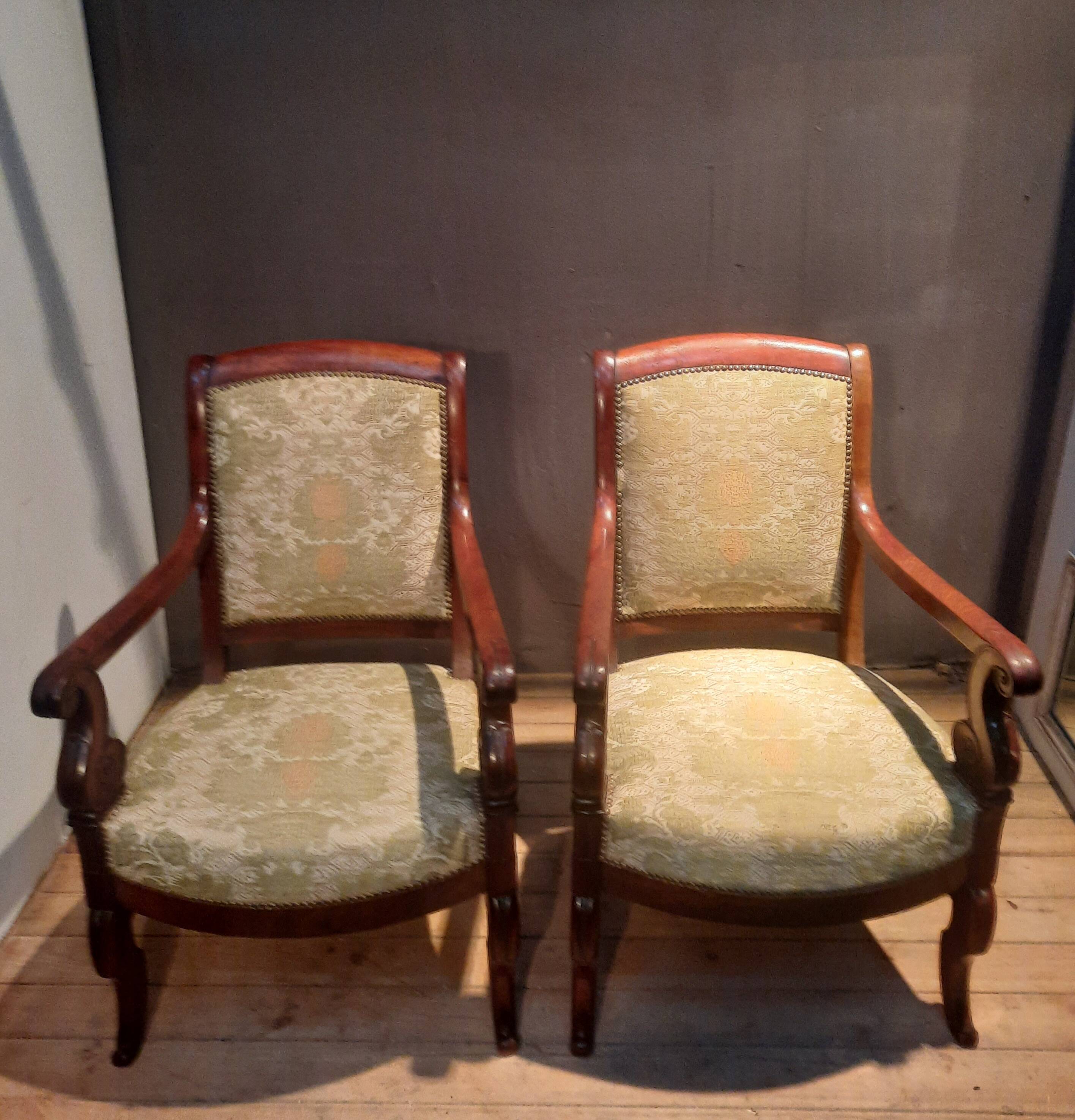 Pair of restoration mahogany armchairs