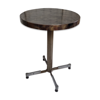 Table haute de bistrot ronde en formica, acier et aluminium, années 50-60, 73 cm