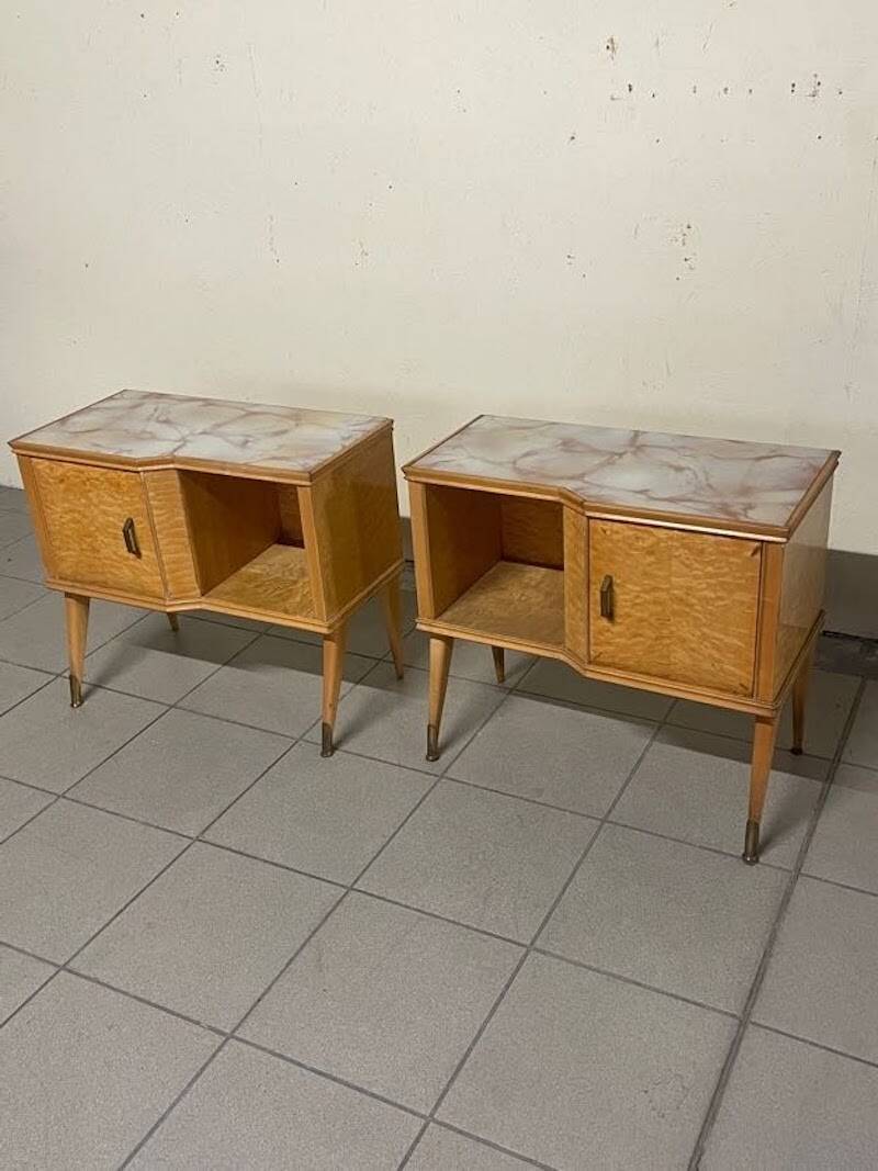 Pair of Maple and Glass Nightstands, Italy, 1950
