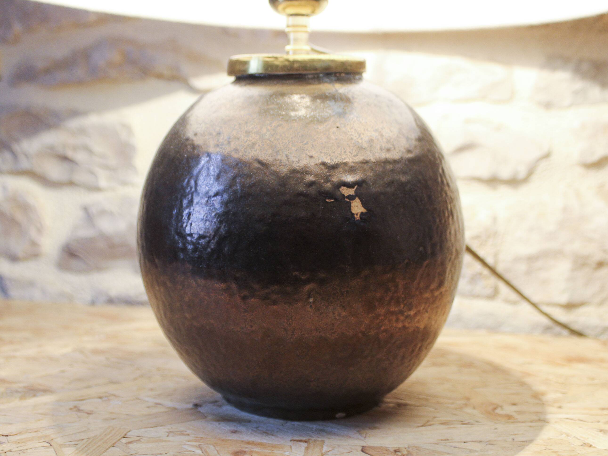Ceramic ball lamp base signed Guérin