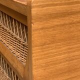 Rattan wardrobe and its compass-legged chest of drawers, 1960