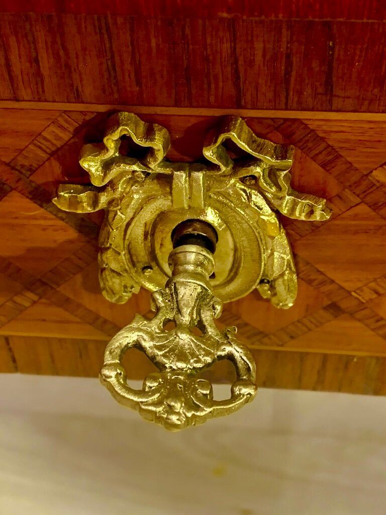 Louis XVI style desk in precious wood marquetry and gilded bronzes