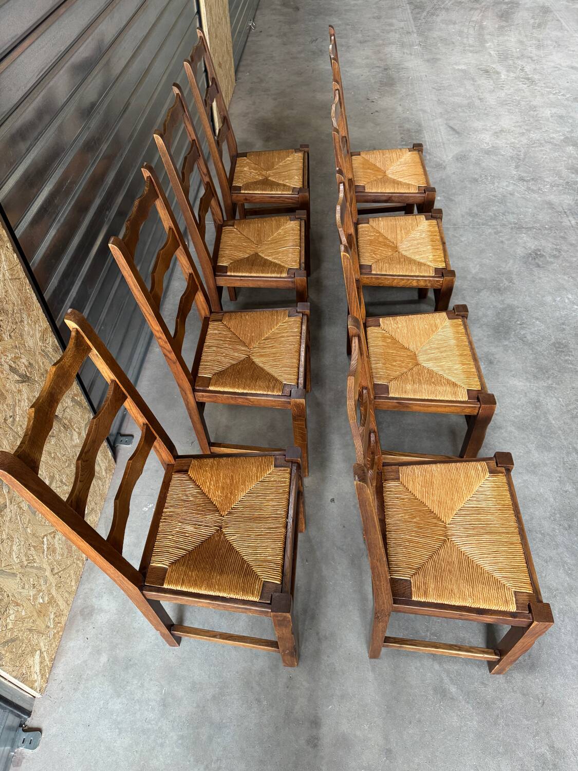 8 oak chairs with straw seats