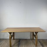 Vintage 1980s oak and chrome dining table + 6 chairs.