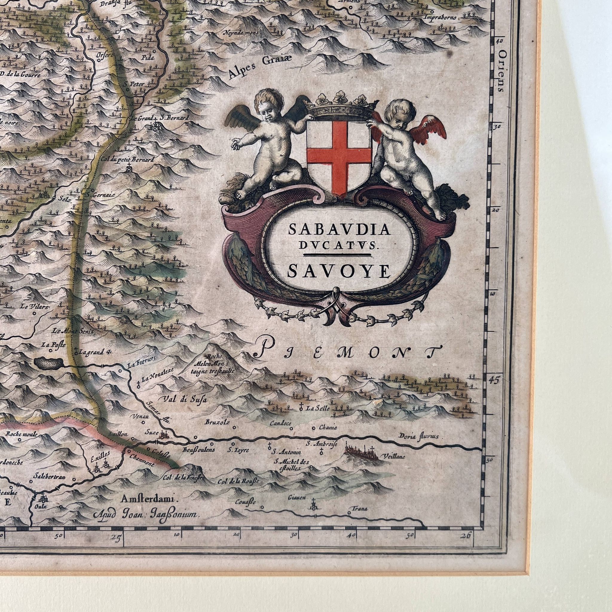 Geographical map of Savoie by Johannes Janssonius, engraving from the 17th century.