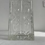 Molded glass carafe, 1960s-1970s, stylized flower decoration, oval, square base, stopper, rosette