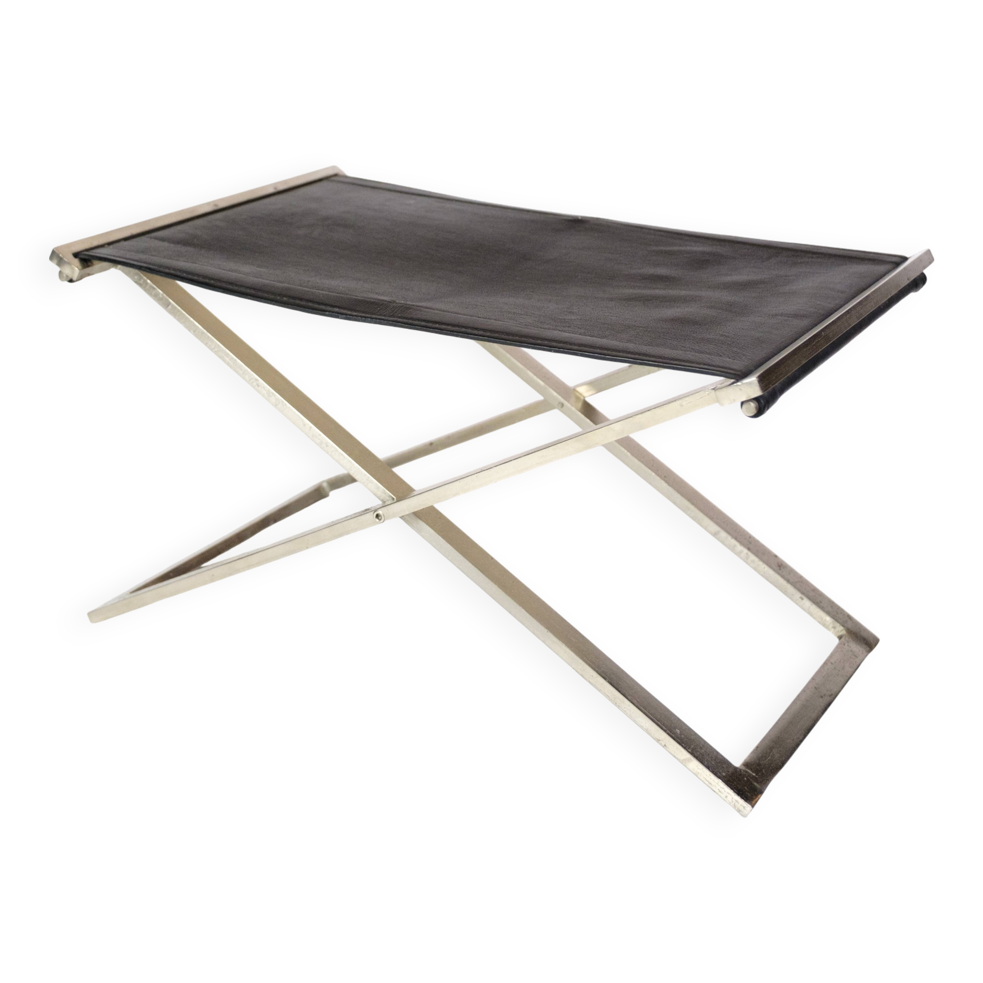 Tabouret en acier brossé et cuir noir par Michael Christensen