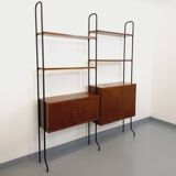 Vintage Italian double modular shelving unit in wood and metal
