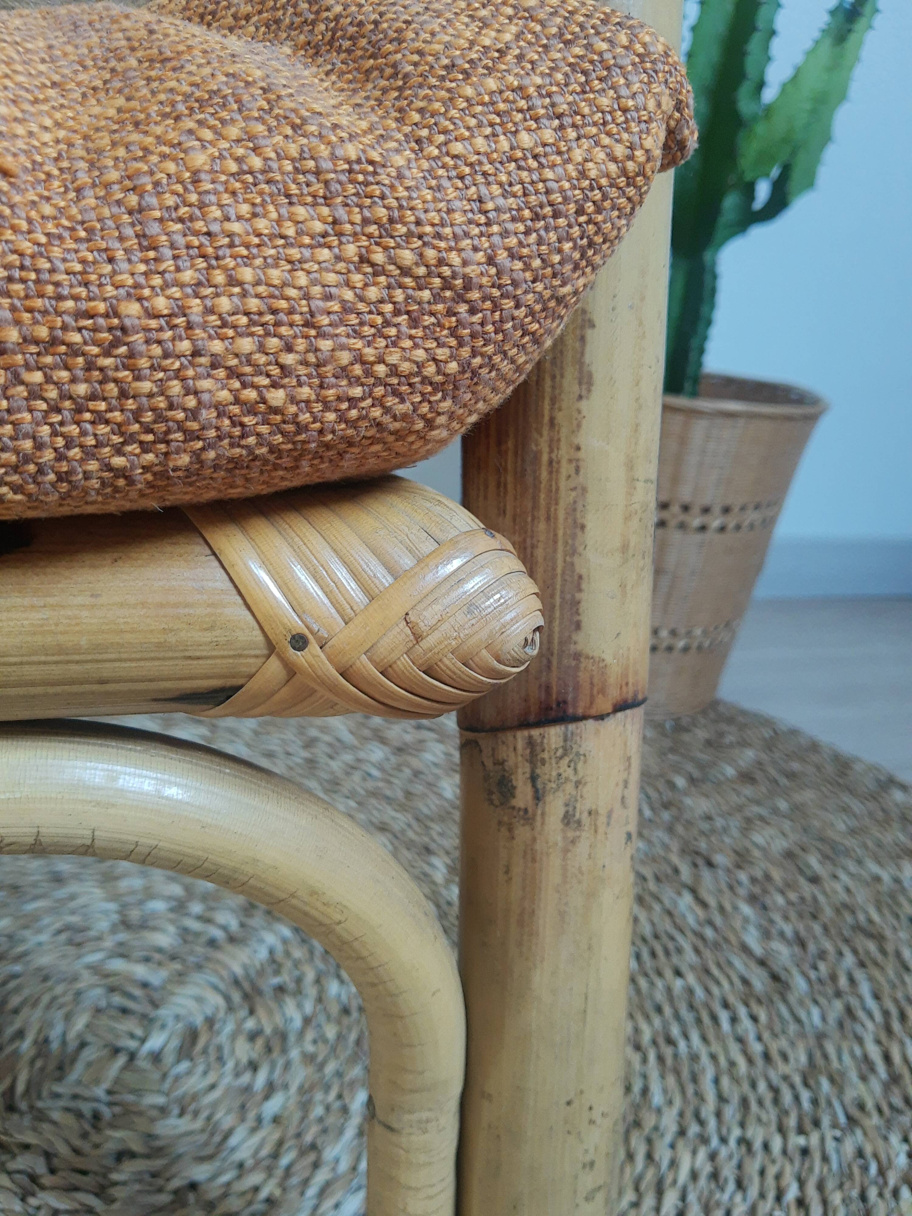 Vintage rattan and braided rope armchair