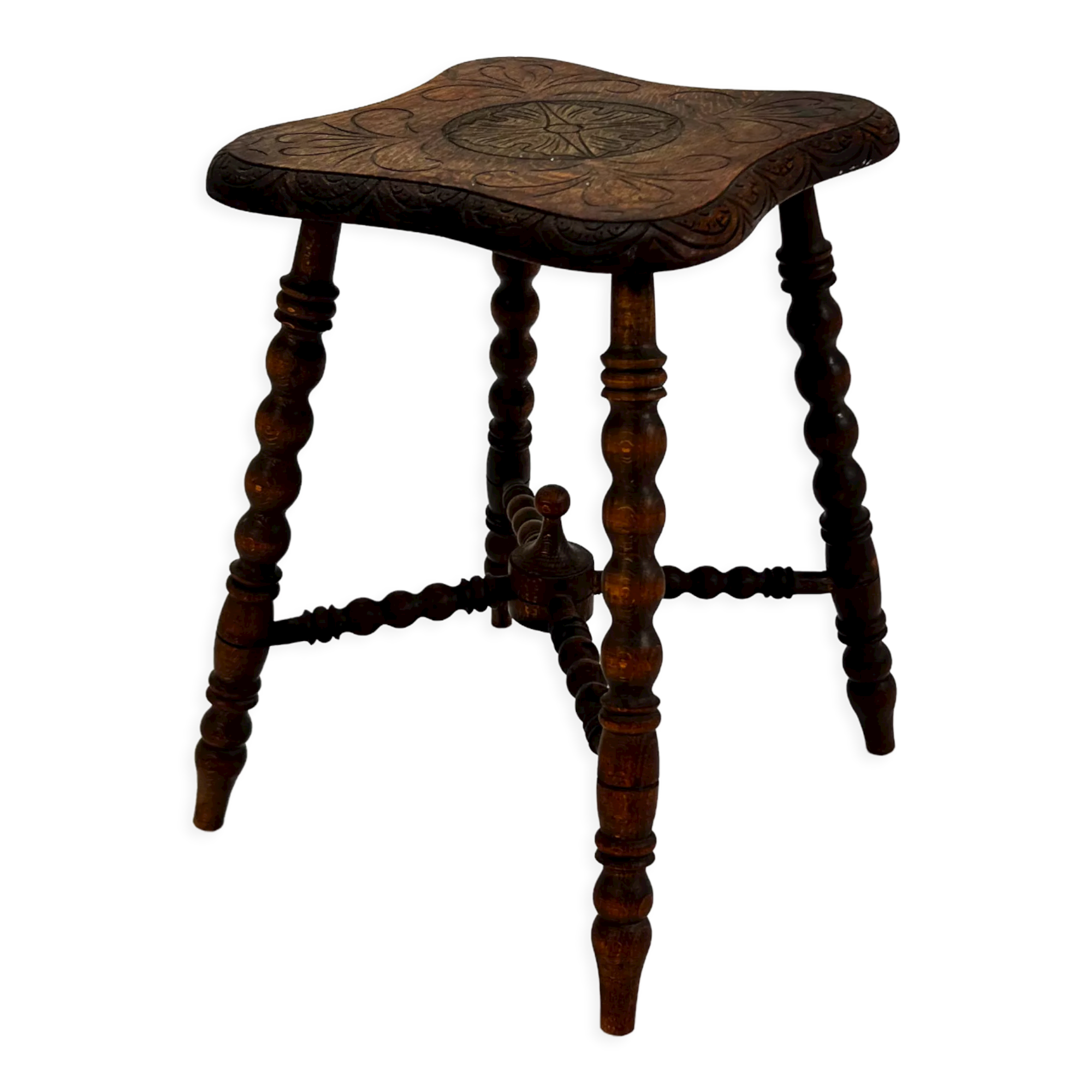 Antique oak bubble leg plantstand, 1920s