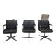 Set of 3 designer swivel metal leather office armchairs 1970