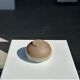 Small white ball vase tight neck in glazed speckled ceramic