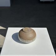 Small white ball vase tight neck in glazed speckled ceramic
