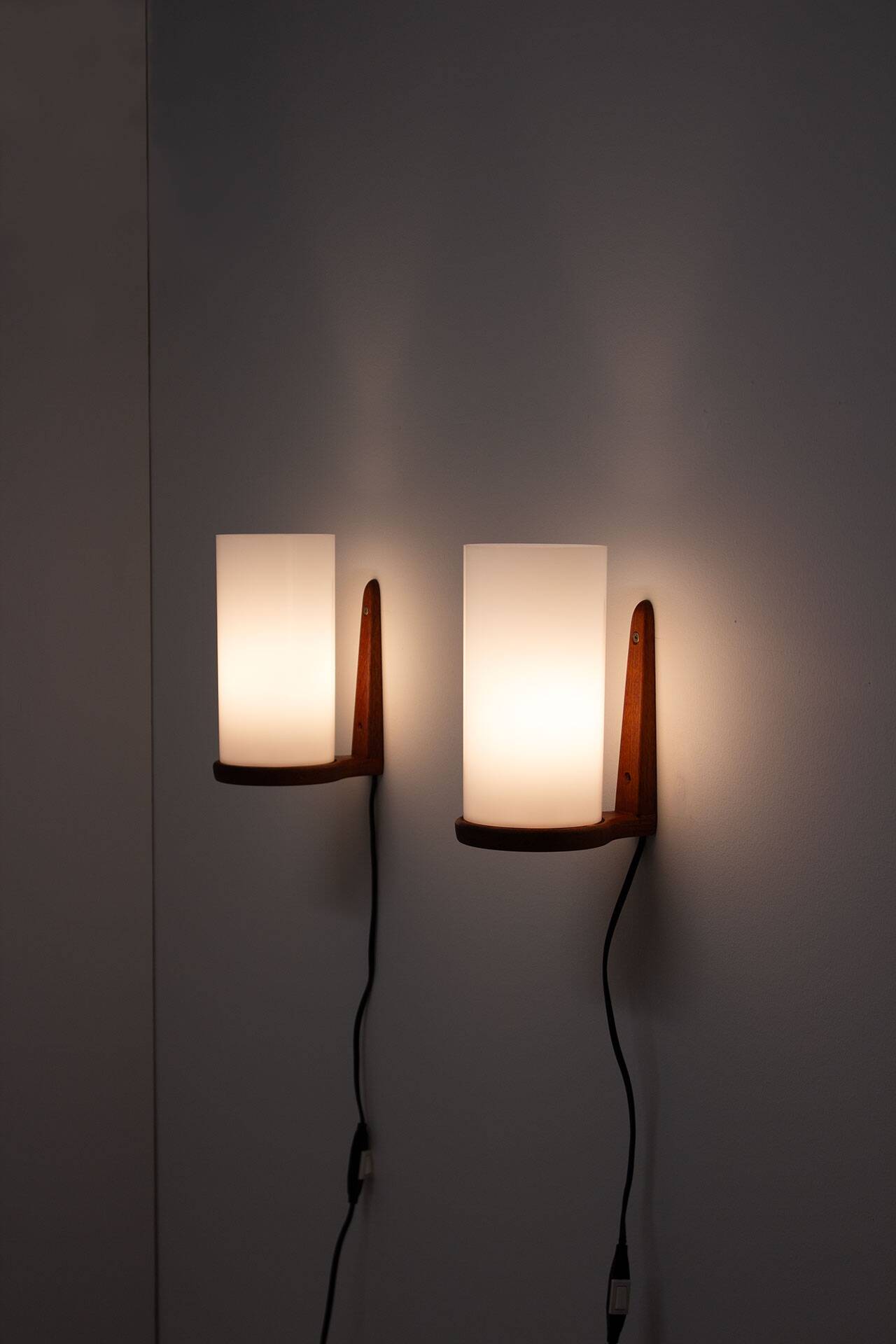 Pair of teak & acrylic sconces by Luxus, Sweden