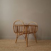 Wicker rattan cradle vintage Scandinavian design retro old toy doll bed