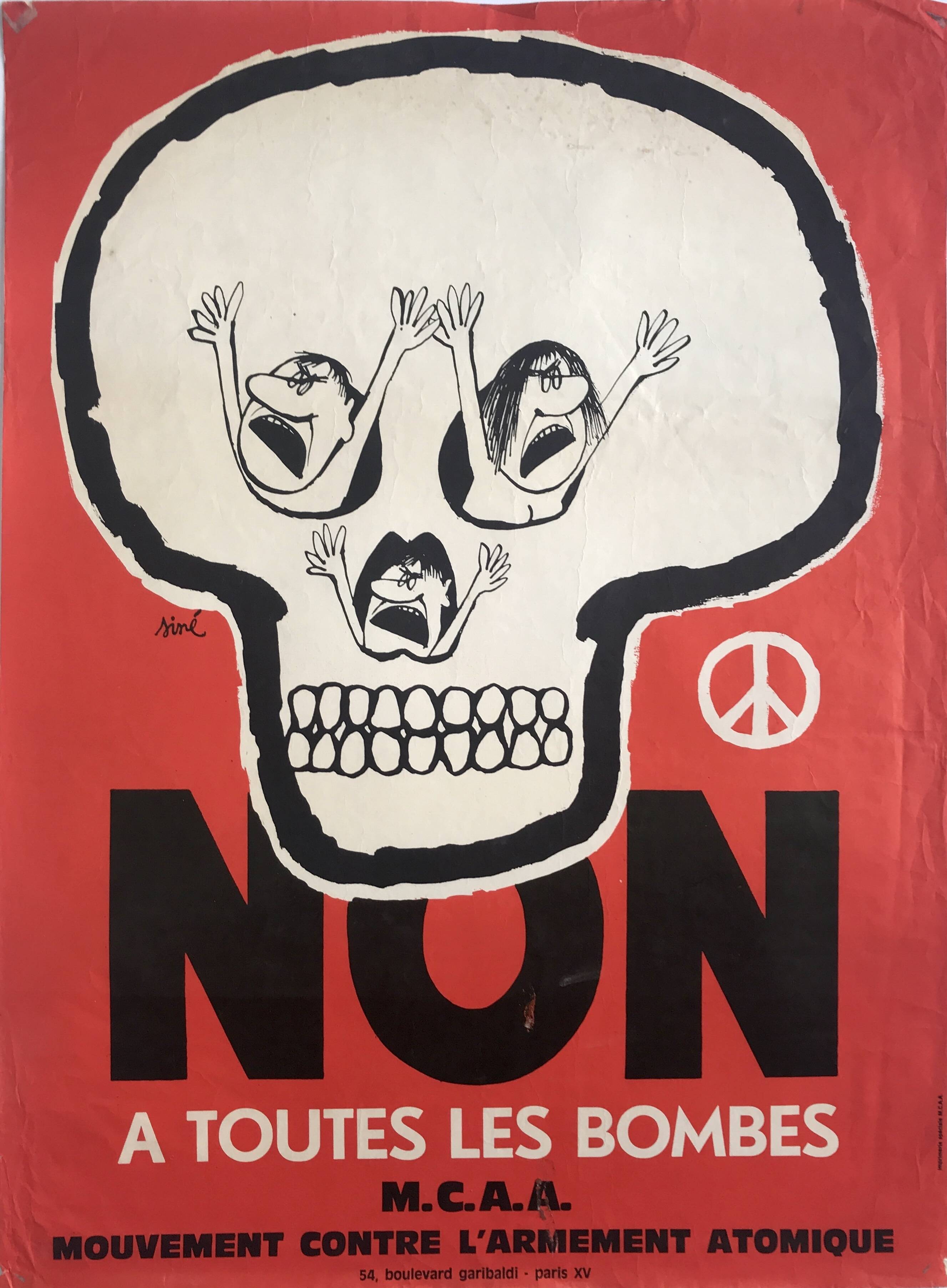 Siné, no to all bombs / mcaa, 1963-68. original duotone poster