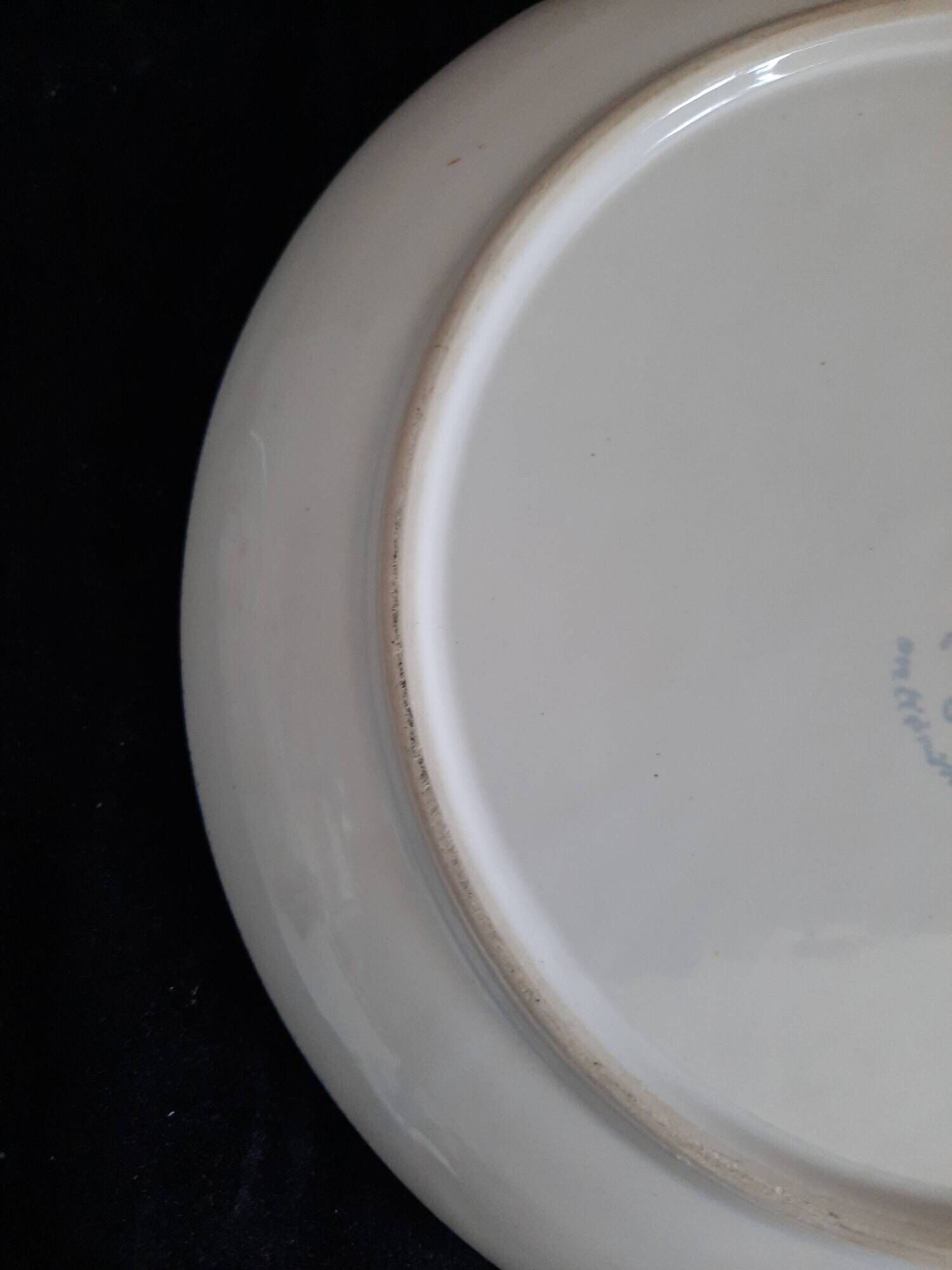 Ancienne assiette plate faïence hb quimper peint main décor floral