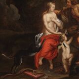 17th century mythological painting, Meleager offers the boar's head to Atalanta