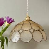 Vintage mother-of-pearl and brass lampshade pendant light