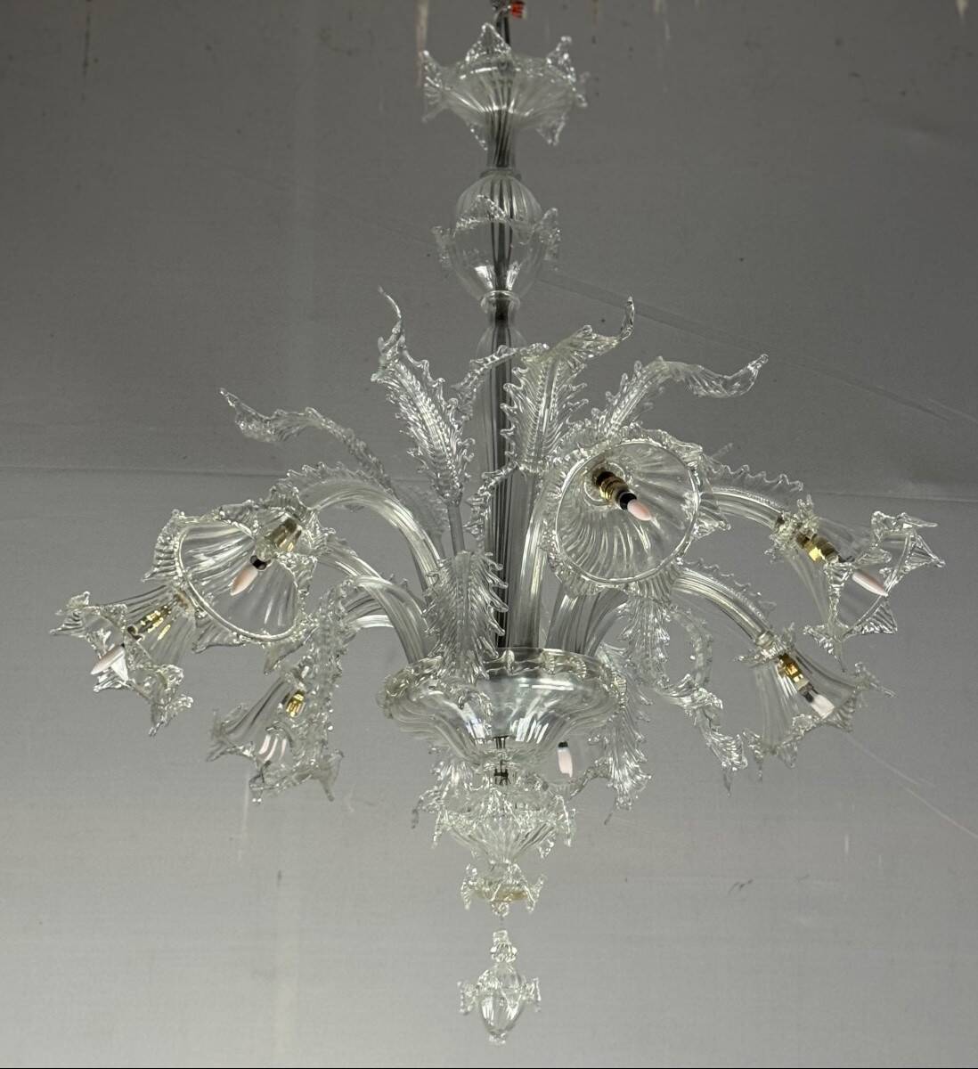Venetian chandelier in colorless Murano glass, 7 light arms circa 1930