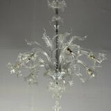Lustre vénitien en verre de Murano incolore, 7 bras de lumière vers 1930
