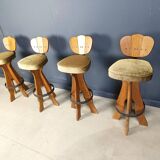 Set of 4 vintage brutalist bar stools, 1960s