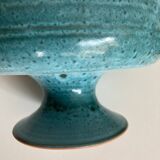Ceramic turquoise centerpiece on foot Vallauris terracotta mid century