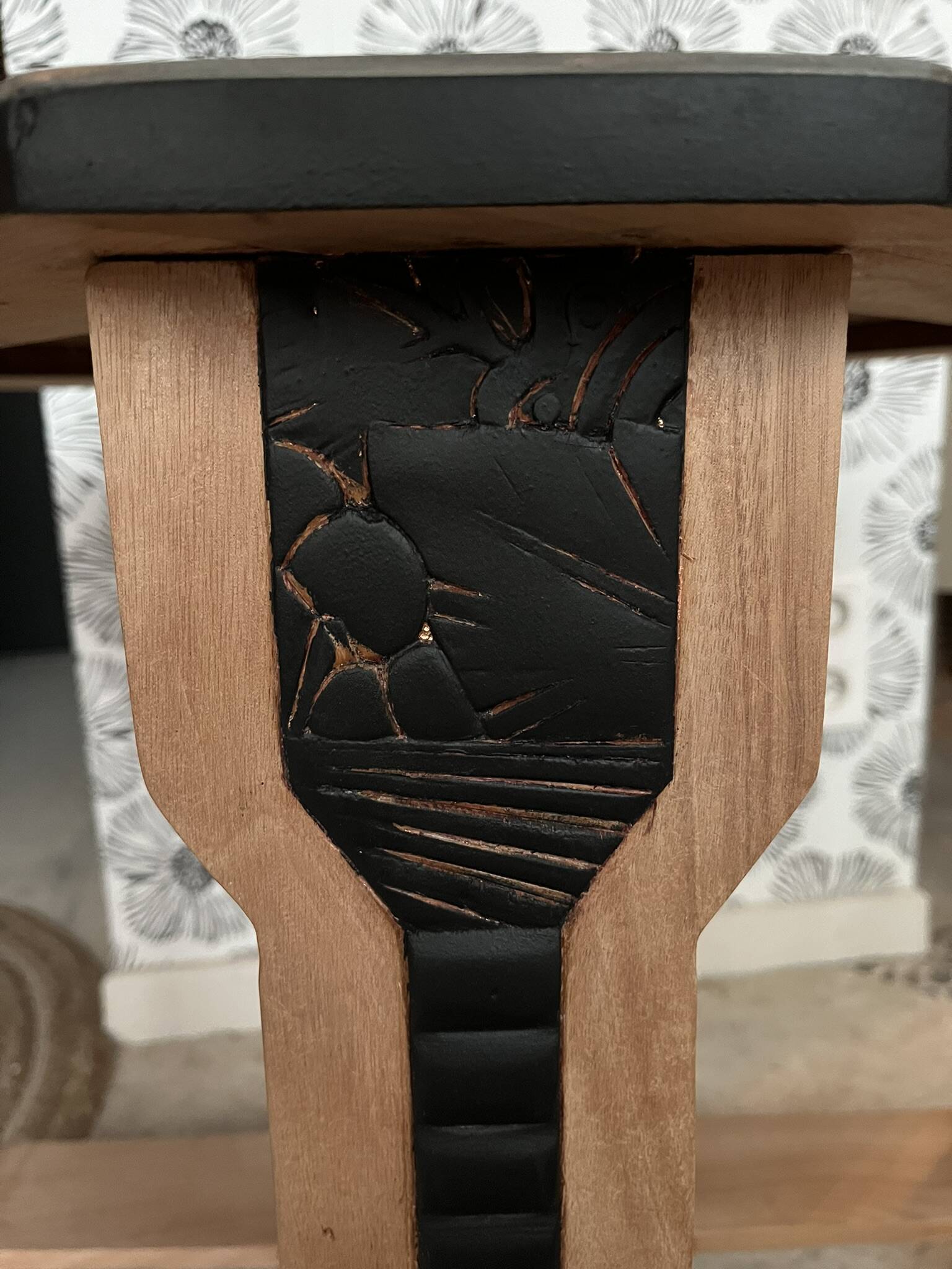 Esmée Art Deco side table, wood, black and grey