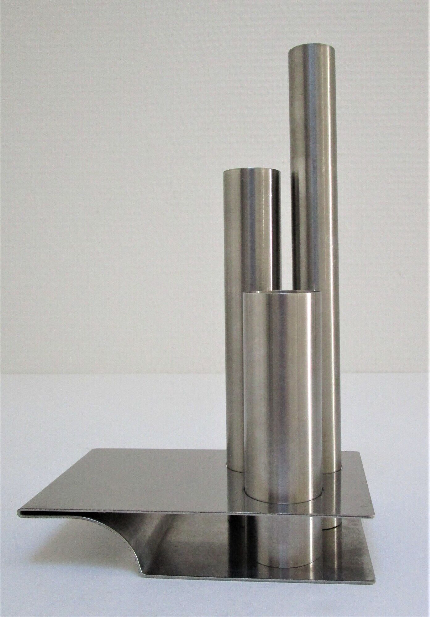Sculptural vase stainless steel tubes design 70s space age letang remy