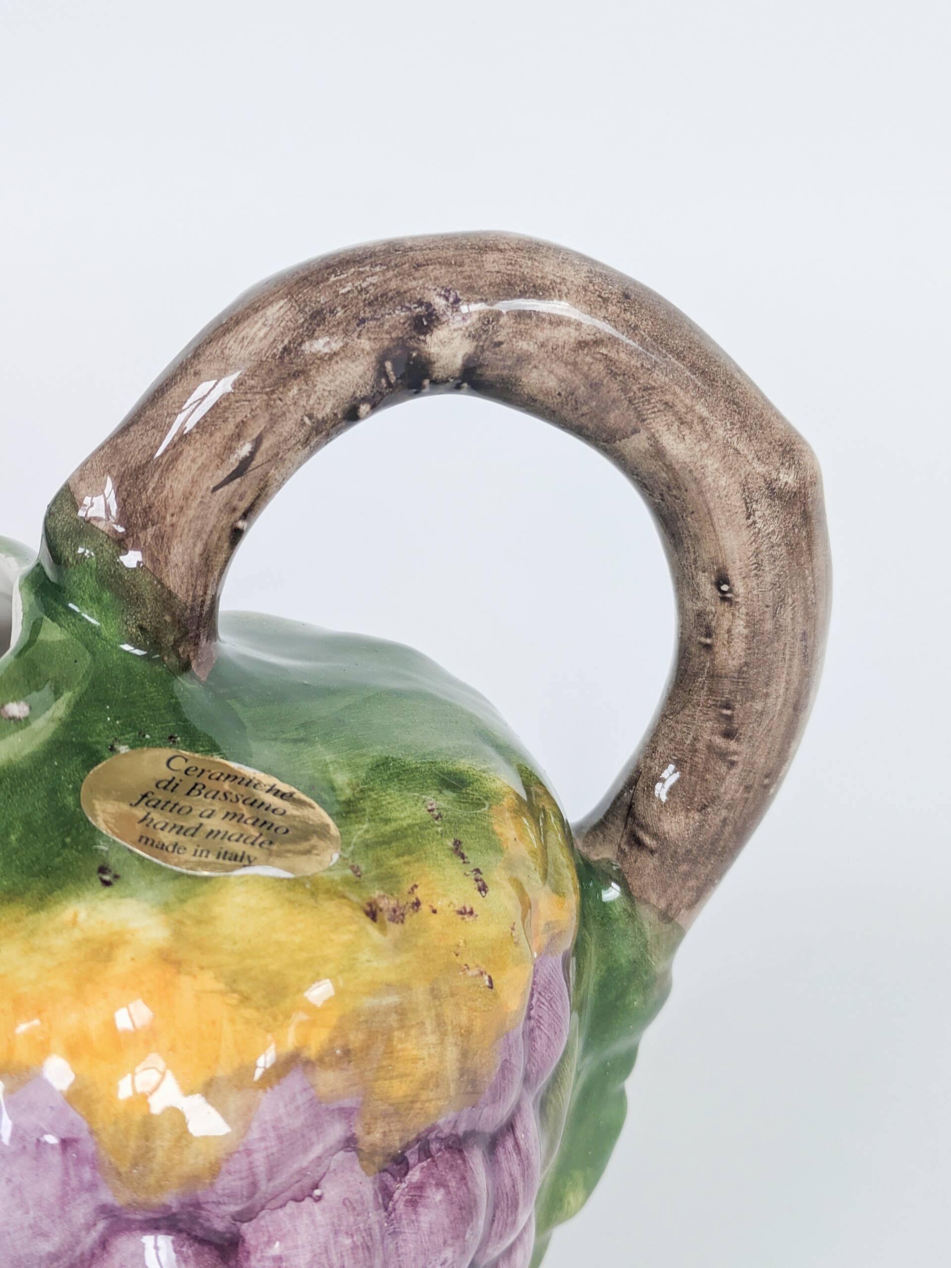 Majolica pitcher Ceramiche di Bassano raisins Italy vintage summer decor