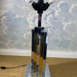 large table lamp in brass and chrome "Skyscraper" by B D Lumica in the style of Willy Rizzo, Spain, 1970s.