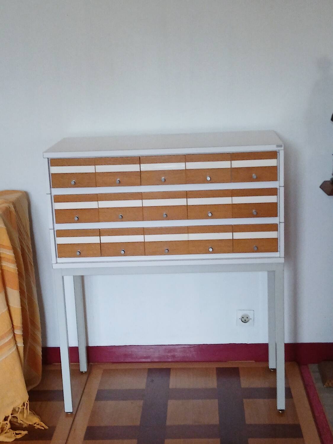Borgeaud Design Industrial Furniture 70s - 15 Drawers - Metal & Oak Front