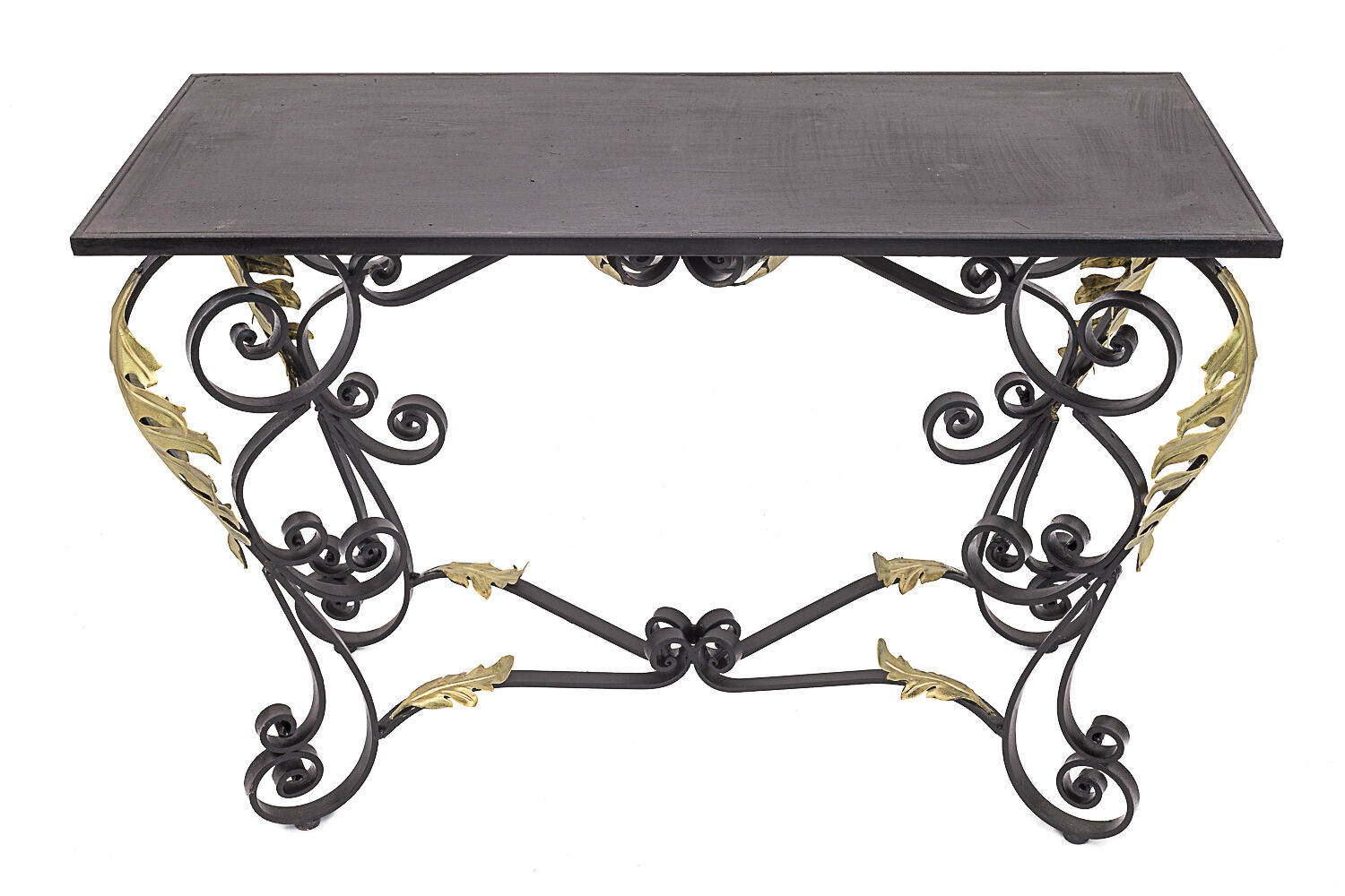 Wrought iron console with golden acanthus leaves, 1950
