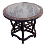 19th century Asian pedestal table with mother-of-pearl and brass inlay