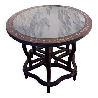 19th century Asian pedestal table with mother-of-pearl and brass inlay