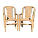 Pair of bamboo rattan wicker chairs in the style of Vivai del Sud